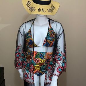 NWT Forever 21 Swimsuit Boho Embroidered Sheer Swimsuit Coverup- Size Large